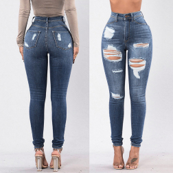 Washed Hole High-rise Jeans Nihaostyles Wholesale Clothes NSJC102937