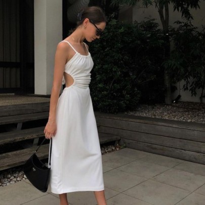 One-word Neck Slim-fit Mid-length Backless Slip Dress Nihaostyles Clothing Wholesale NSAFS102516