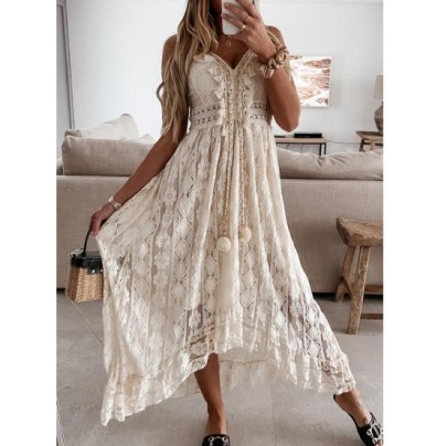Lace Sling Big Swing Solid Color Mesh Dress Nihaostyles Wholesale Clothes NSGRM102644