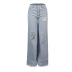 High-Waist Ripped Mopping Wide-Leg Jeans NSXPF102957
