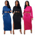 Solid Color Long-Sleeved Drawstring Top & Slit Dress Set NSXPF102963