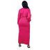 Solid Color Long-Sleeved Drawstring Top & Slit Dress Set NSXPF102963