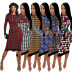 long-sleeved round neck houndstooth printing dress nihaostyles wholesale clothing NSXPF102983