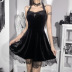 Diablo Style Velvet Hanging Neck Tube Top Lace A-Line Dress NSAFS103022
