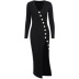 V-Neck Knitted Button Slim Split Dress NSAFS103035