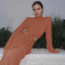 High-Neck Hollow Solid Color Long-Sleeved Dress NSAFS103063