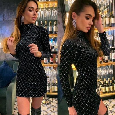 Sexy Long-sleeved High-collar Hot Stamping Dress Nihaostyles Wholesale Clothing NSFR103204