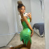 Metal Green Sleeveless Tube Top Tight Dress NSFR103206
