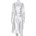 Sexy White Slit Suspender Dress NSFR103246