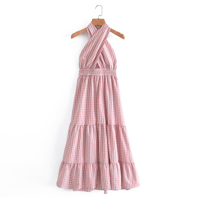 Sleeveless Halterneck Plaid Dress Nihaostyles Wholesale Clothing NSXFL103287