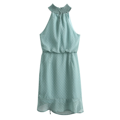 Green Sleeveless Halterneck Drawstring Chiffon Dress Nihaostyles Wholesale Clothing NSXFL103292