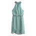 Green Sleeveless Halterneck Drawstring Chiffon Dress NSXFL103292