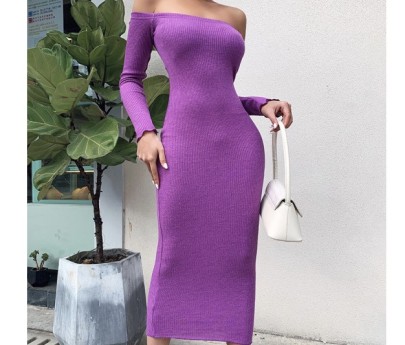 One-shoulder Solid Color Slim Knitted Dress Nihaostyles Wholesale Clothes NSAFS102711