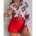 Long-Sleeved Floral Print Shirt & Shorts Set NSXPF103325