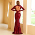 Round Neck Long-Sleeved Mopping Slim Sequins Prom Dress NSKAN103343