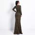 Long-Sleeved Plaid Round Neck Sequin Prom Dress NSKAN103382