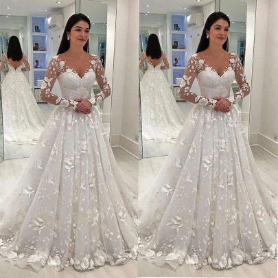 Lace Deep V-neck Long Sleeve Prom Dress Nihaostyles Clothing Wholesale NSYLY103402