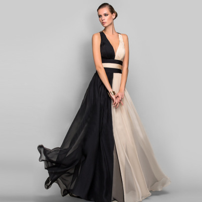 V-neck Sleeveless Color Matching Prom Dress Nihaostyles Clothing Wholesale NSYLY103433