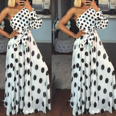 Single-shoulder Sleeve Polka-dot Slim Dress Nihaostyles Clothing Wholesale NSYLY103437