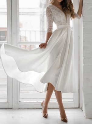 Pure White Long-sleeved V-neck Backless Prom Dress Nihaostyles Clothing Wholesale NSGRM103506