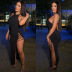 Sexy Black Sleeveless High Slit Dress NSFR103530