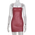 Sexy Red Pu Leather Tight Suspender Dress NSFR103548