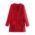 Red Long-Sleeved Texture Jacket Dress NSXFL103687