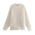 White Long-Sleeved Round Neck Knitted Sweater NSXFL103692