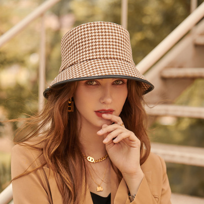 Houndstooth Fisherman Hat Nihaostyles Wholesale Clothes NSKJM103748