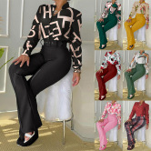 Stand-up Collar Printing Shirt And Wide-leg Pants Two-piece Set Nihaostyles Wholesale Clothing NSXPF103329