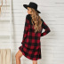 Casual Long-Sleeved Round Neck Plaid Print Dress NSSI103875