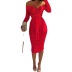Solid Color Wrapped Chest One-Word Neck Dress NSHHF103881
