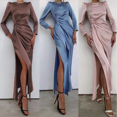 Solid Color Slim Irregular Slit Dress Nihaostyles Clothing Wholesale NSHHF103888