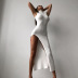 Round Neck Sleeveless Slim-Fit Split High Neck Dress NSHTL103915