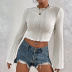 white flared long-sleeved agaric trim collar top nihaostyles wholesale clothing NSLIH104022