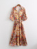 Floral Printlong-Sleeved Lace-Up Shirt Dress NSXFL104043
