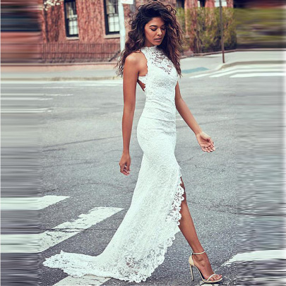 Round Neck Lace Sleeveless Slim Mopping Prom Dress Nihaostyles Wholesale Clothes NSYLY104093