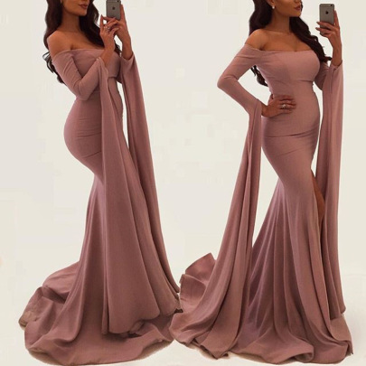One-shoulder Long-sleeved Mopping Slim Prom Dress Nihaostyles Wholesale Clothes NSYLY104099