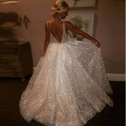 Deep V Backless Sequined Sling Prom Dress Nihaostyles Wholesale Clothes NSYLY104108