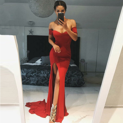 One-shoulder V-neck  Mopping Slim Prom Dress Nihaostyles Wholesale Clothes NSYLY104117