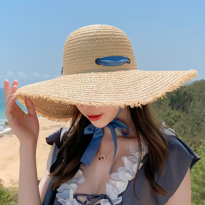 Wide-brimmed Sunshade Straw Hat Nihaostyles Wholesale Clothing NSKJM104151