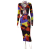 Tie-Dye Print Halterneck Hollow Long-Sleeved Tight Dress NSYID104912