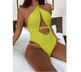 Solid Color One-Piece Hollow Backless Swimsuit NSDA104015