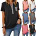 Solid Color V-Neck Stitching Pocket Short-Sleeved T-Shirt NSLZ104458
