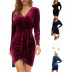 Slim V-Neck Long Sleeve Lace-Up Dress NSLZ104465