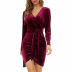 Slim V-Neck Long Sleeve Lace-Up Dress NSLZ104465