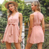 Pink Sleeveless V-Neck Lace-Up Vest Dress NSDMB104541