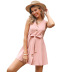 Pink Sleeveless V-Neck Lace-Up Vest Dress NSDMB104541