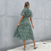 Green Short-Sleeved V-Neck Floral Printed Dress NSYYF104578