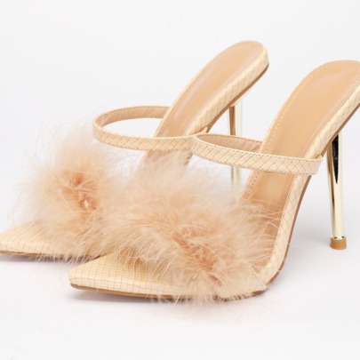 Pointed Toe Hairy Shallow Mouth Stiletto Slippers Nihaostyles Clothing Wholesale NSYBJ104656